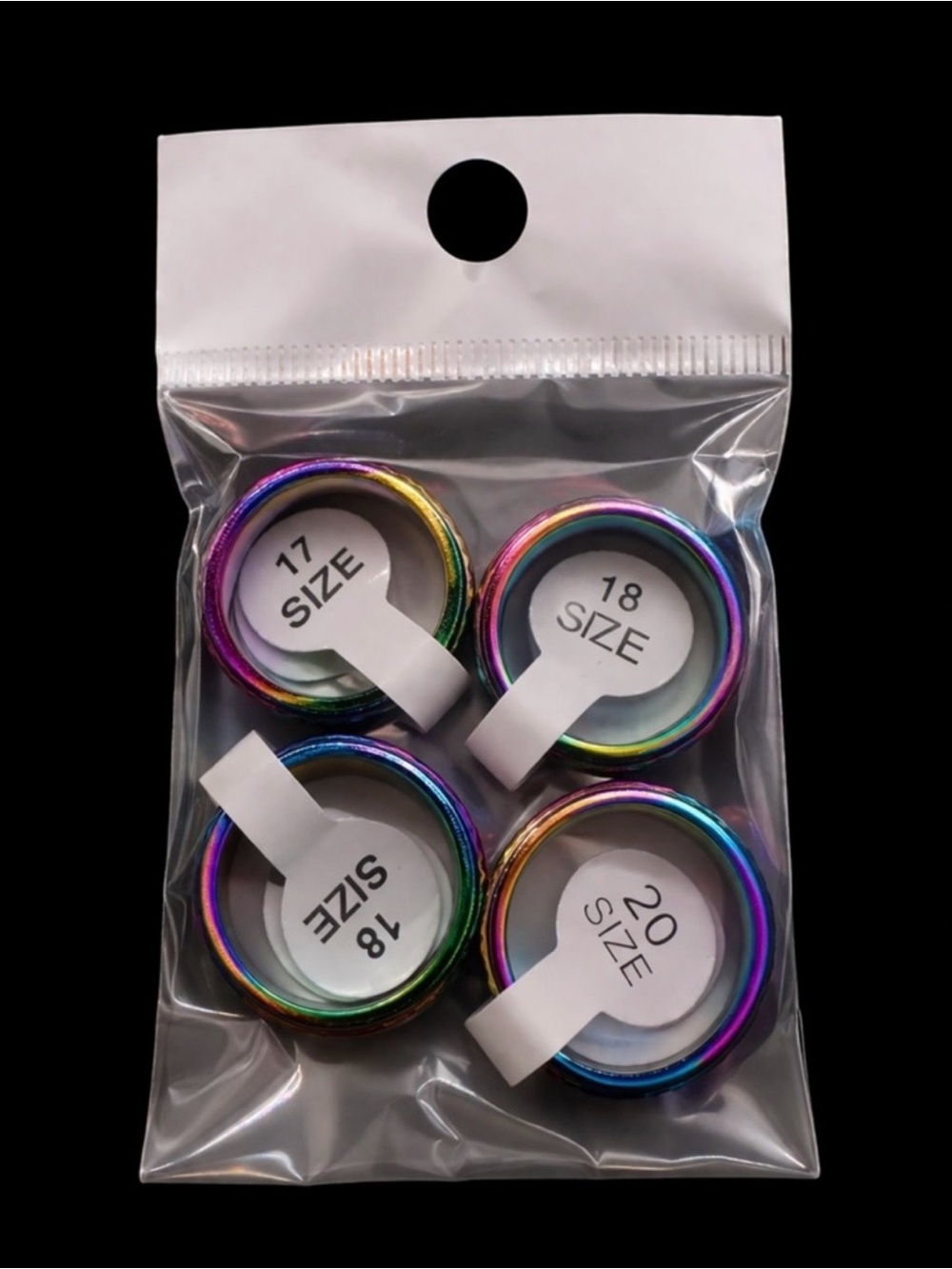 Rainbow Metallic Ring Size Set (17-20)
